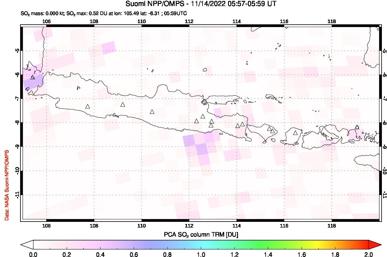 A sulfur dioxide image over Java, Indonesia on Nov 14, 2022.