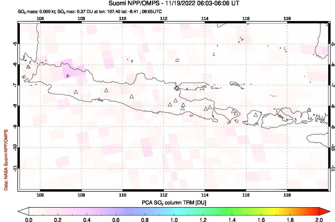A sulfur dioxide image over Java, Indonesia on Nov 19, 2022.
