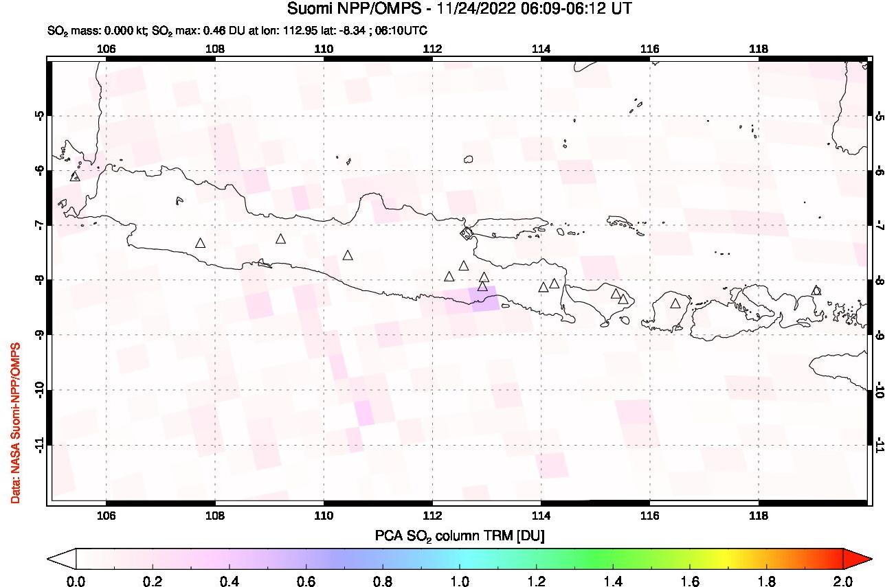 A sulfur dioxide image over Java, Indonesia on Nov 24, 2022.