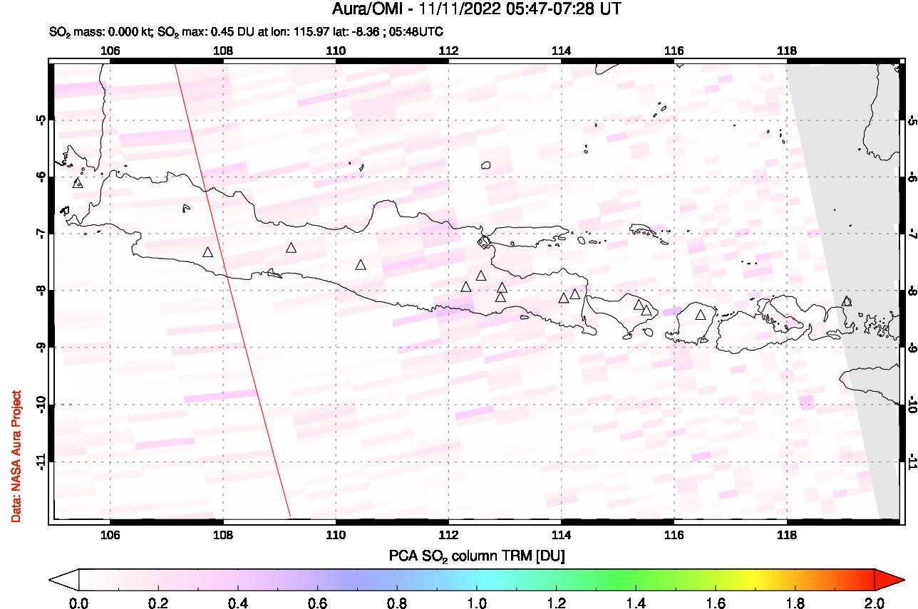 A sulfur dioxide image over Java, Indonesia on Nov 11, 2022.