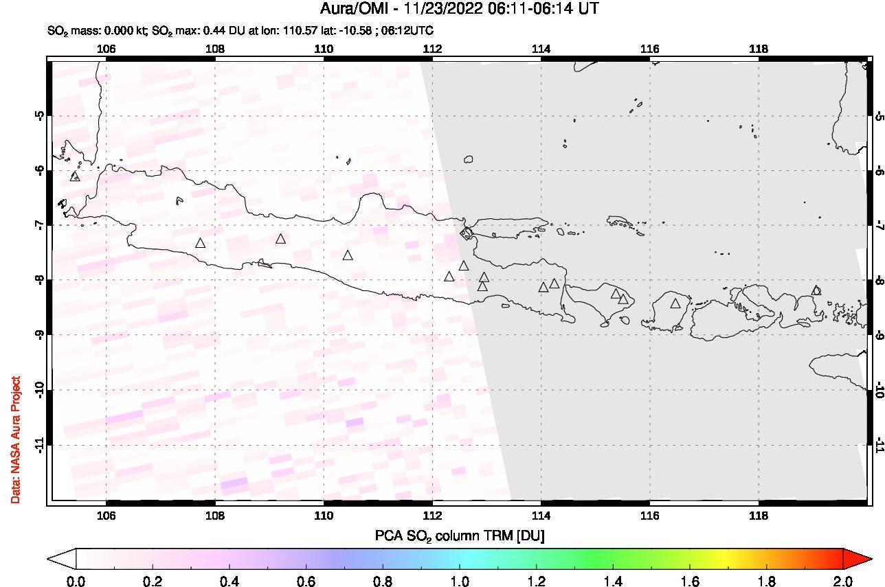 A sulfur dioxide image over Java, Indonesia on Nov 23, 2022.