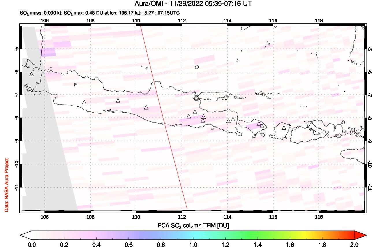 A sulfur dioxide image over Java, Indonesia on Nov 29, 2022.
