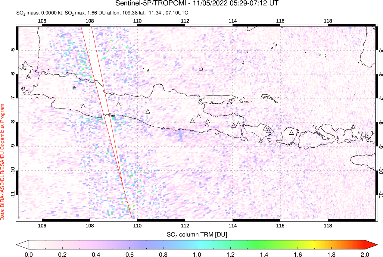 A sulfur dioxide image over Java, Indonesia on Nov 05, 2022.