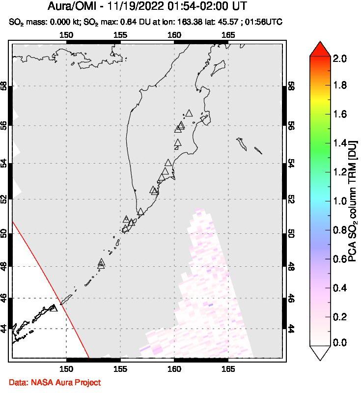 A sulfur dioxide image over Kamchatka, Russian Federation on Nov 19, 2022.