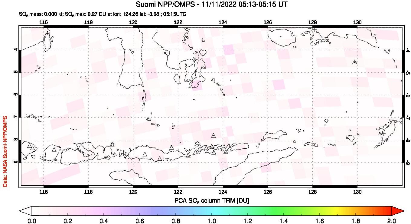 A sulfur dioxide image over Lesser Sunda Islands, Indonesia on Nov 11, 2022.