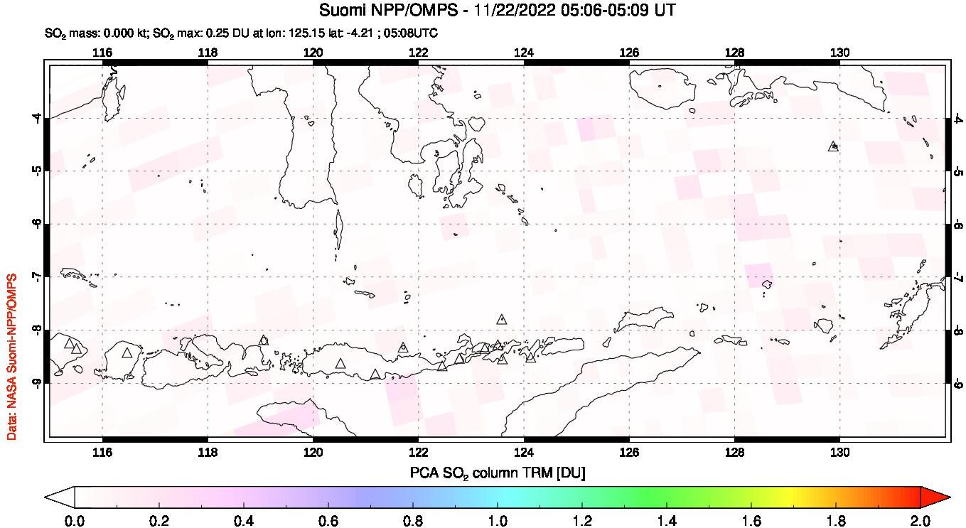 A sulfur dioxide image over Lesser Sunda Islands, Indonesia on Nov 22, 2022.