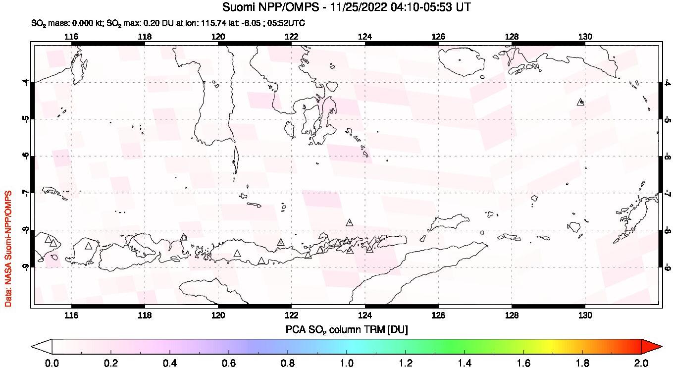 A sulfur dioxide image over Lesser Sunda Islands, Indonesia on Nov 25, 2022.