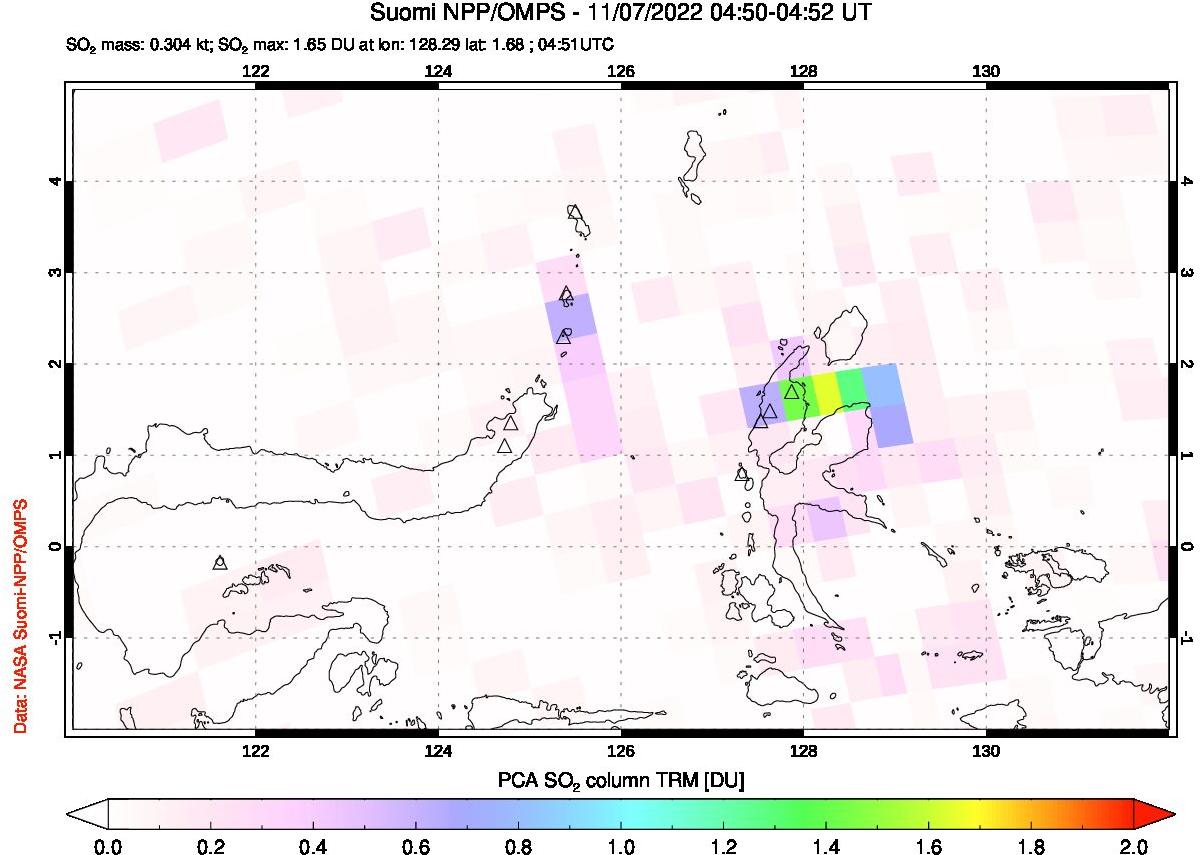 A sulfur dioxide image over Northern Sulawesi & Halmahera, Indonesia on Nov 07, 2022.