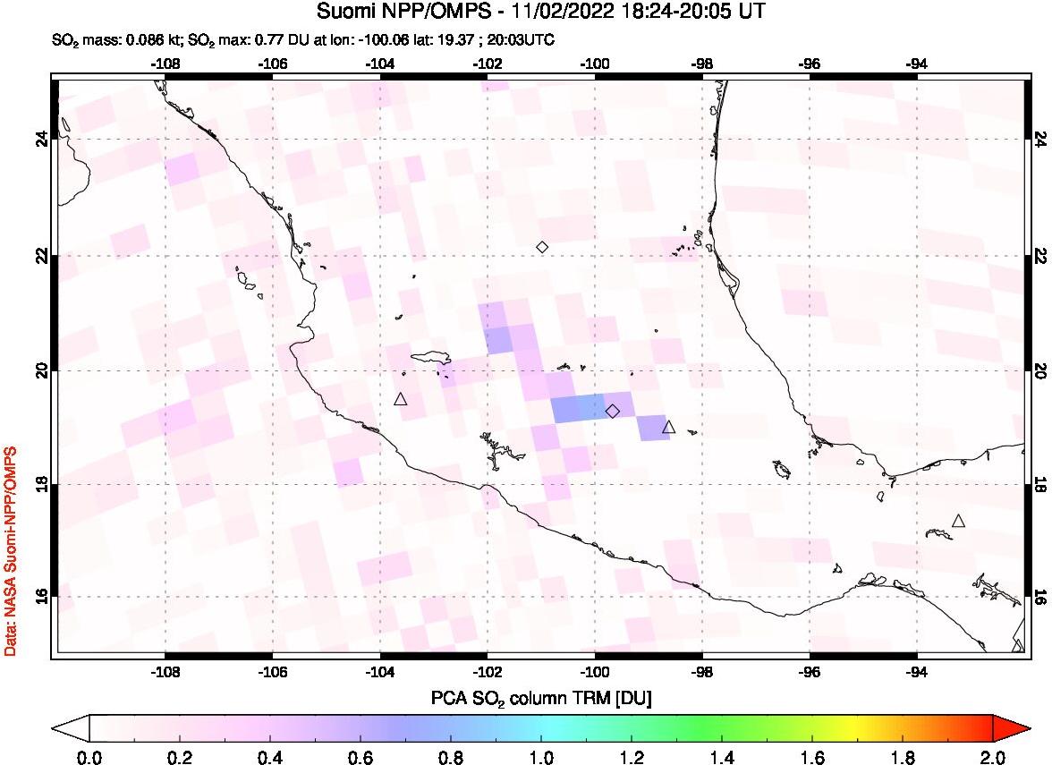 A sulfur dioxide image over Mexico on Nov 02, 2022.