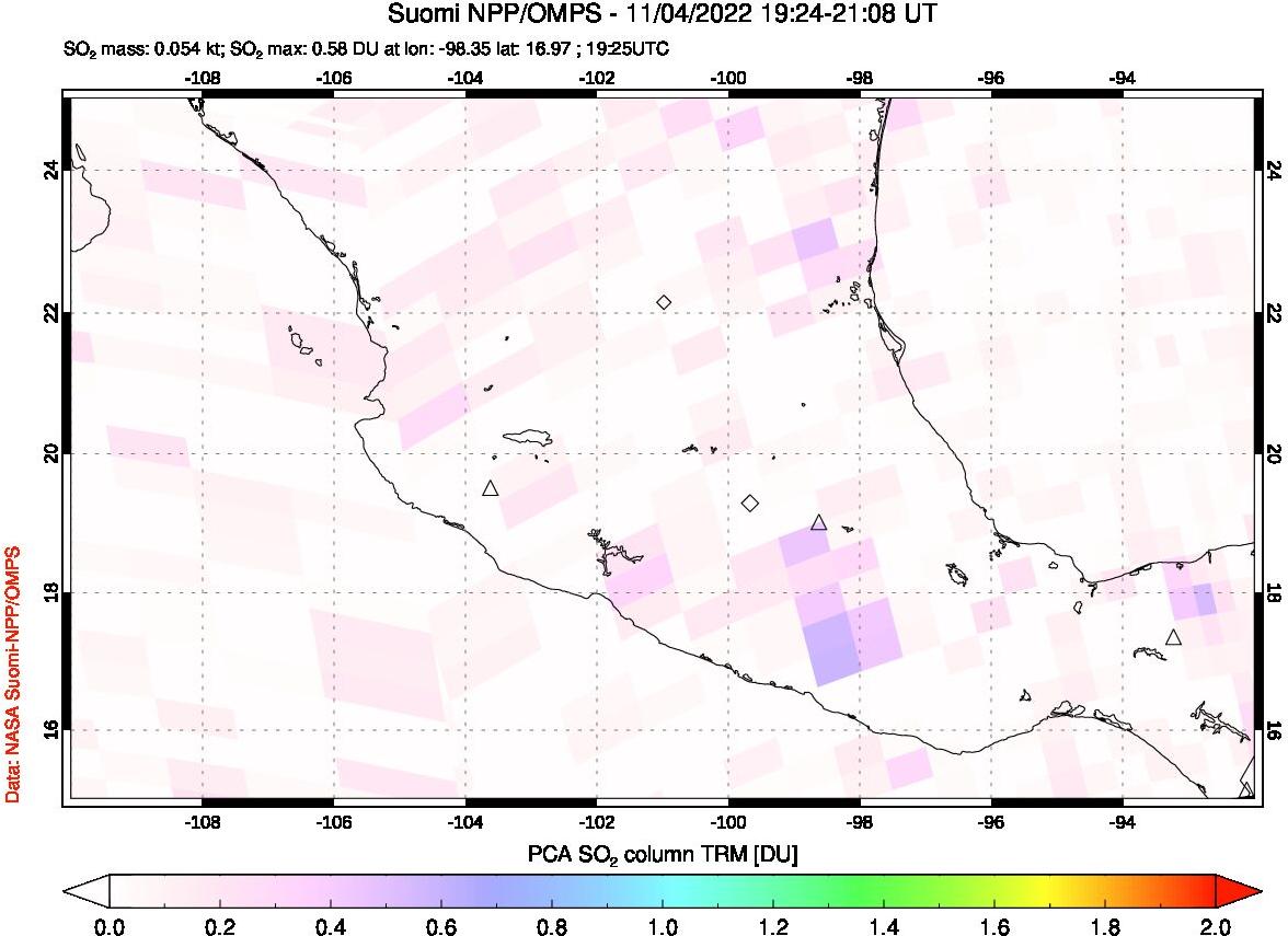 A sulfur dioxide image over Mexico on Nov 04, 2022.