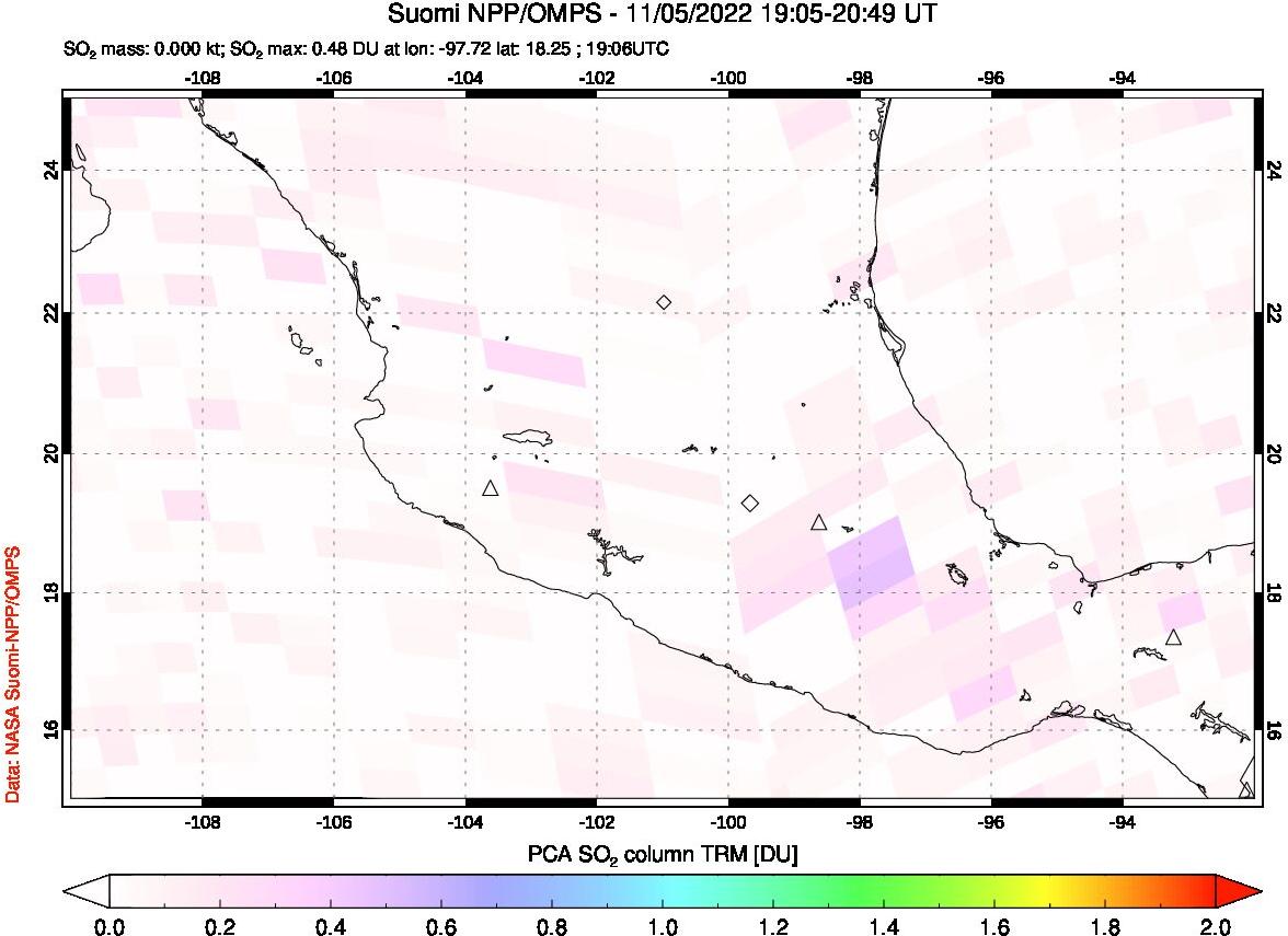 A sulfur dioxide image over Mexico on Nov 05, 2022.