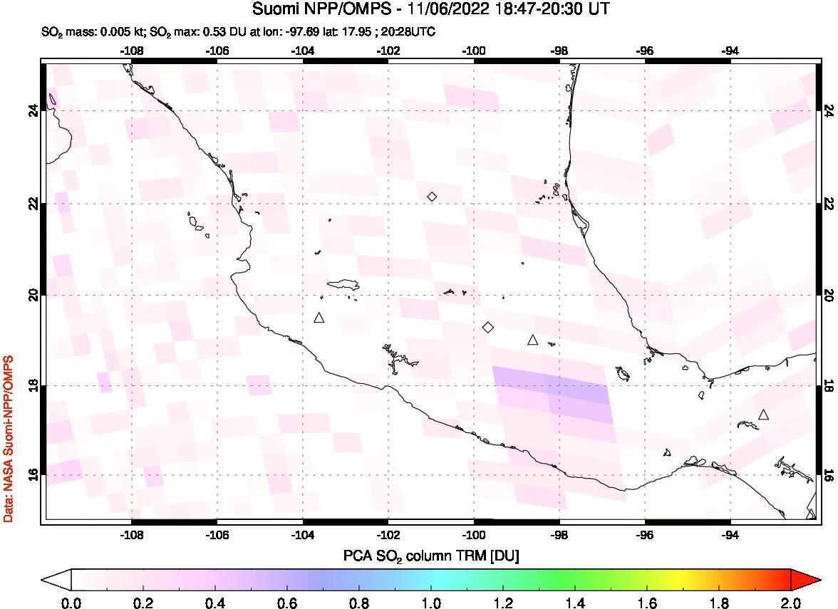 A sulfur dioxide image over Mexico on Nov 06, 2022.