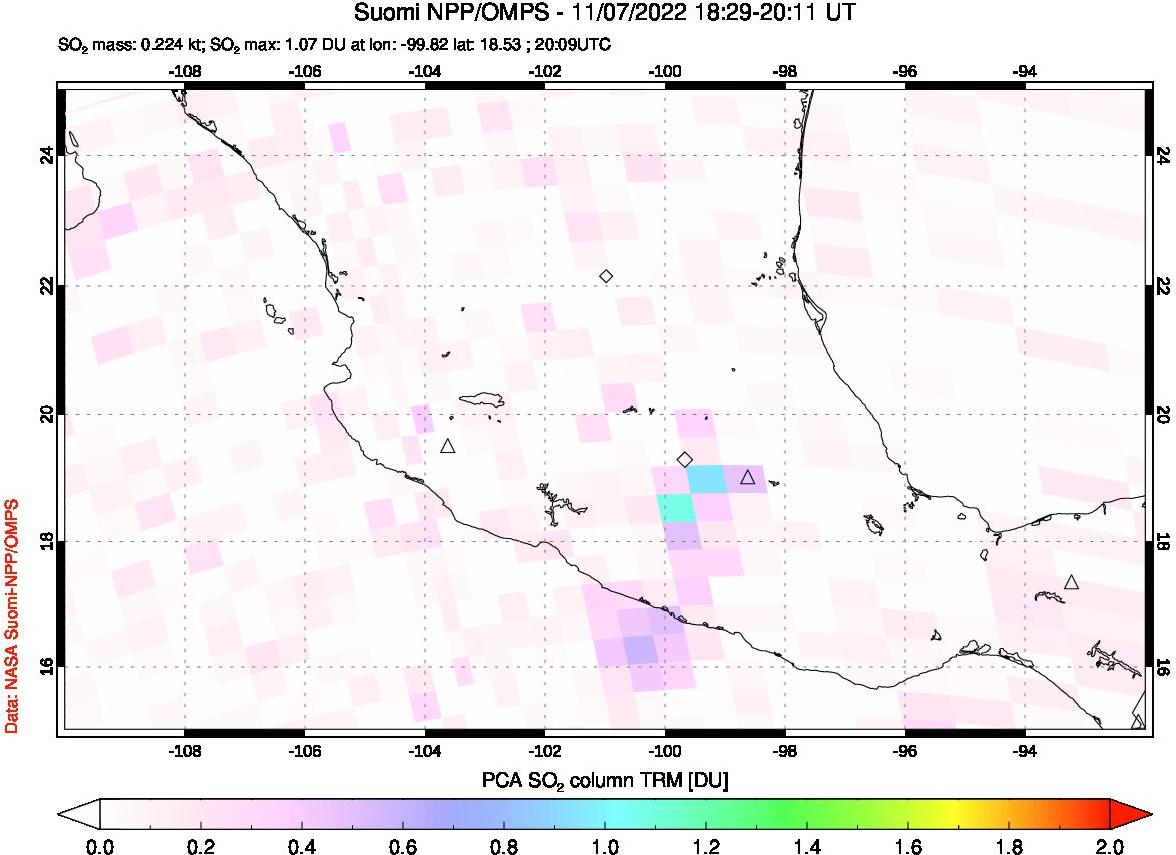 A sulfur dioxide image over Mexico on Nov 07, 2022.