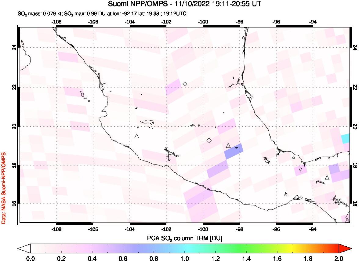 A sulfur dioxide image over Mexico on Nov 10, 2022.