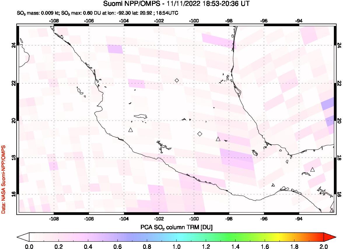 A sulfur dioxide image over Mexico on Nov 11, 2022.
