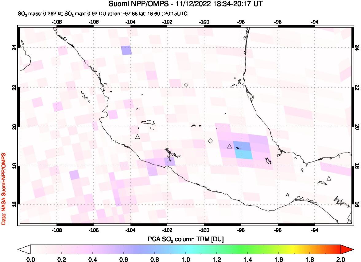 A sulfur dioxide image over Mexico on Nov 12, 2022.