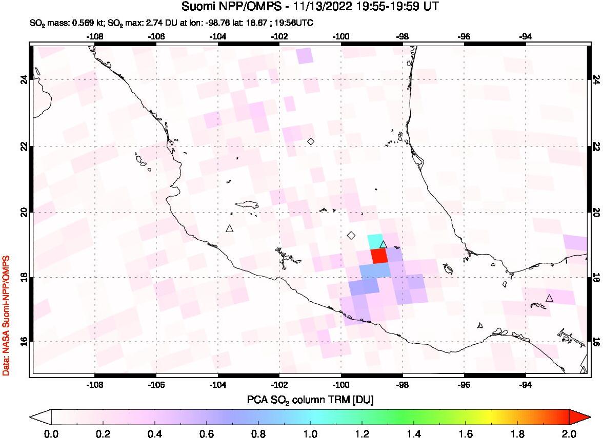 A sulfur dioxide image over Mexico on Nov 13, 2022.