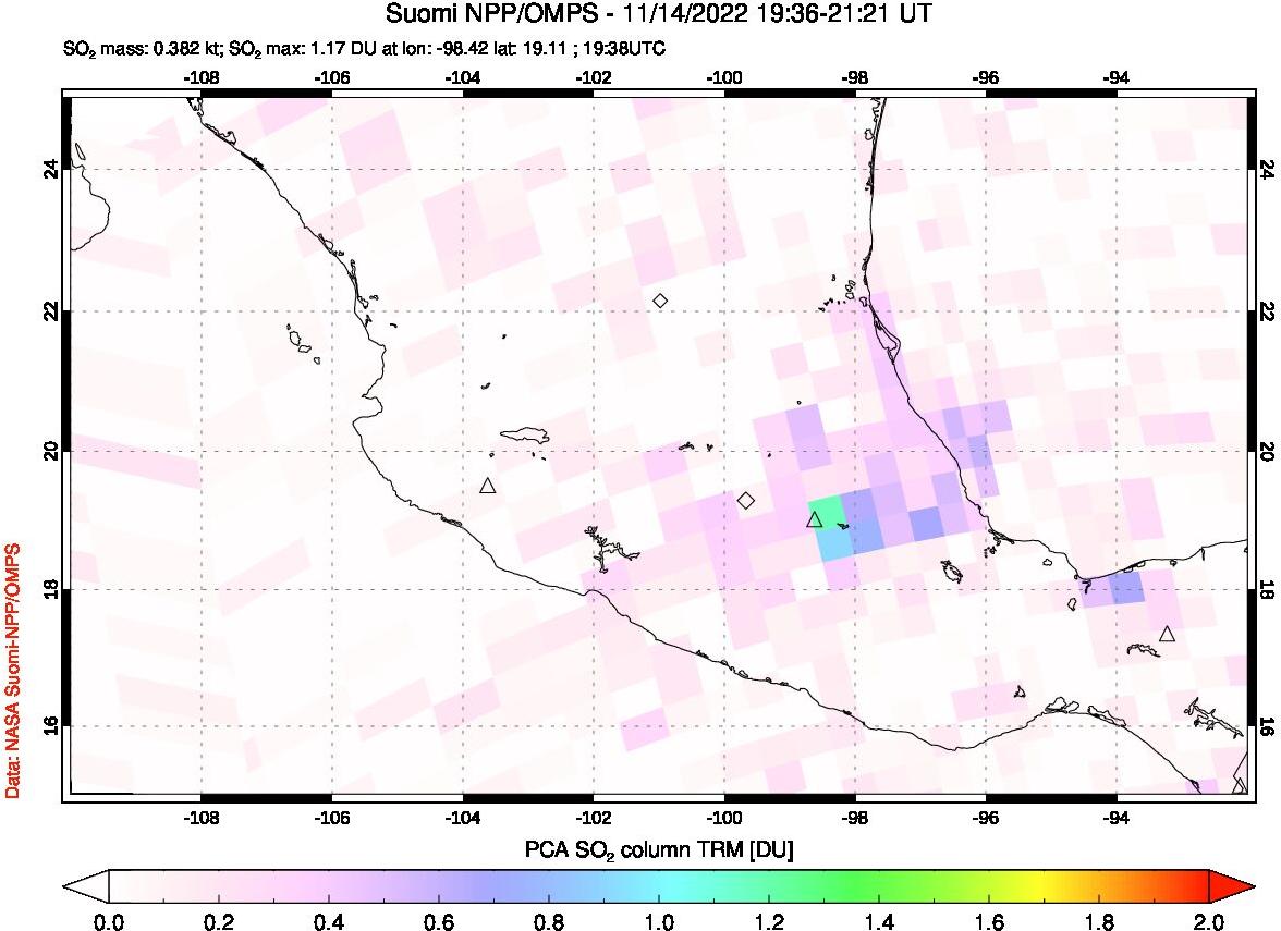A sulfur dioxide image over Mexico on Nov 14, 2022.