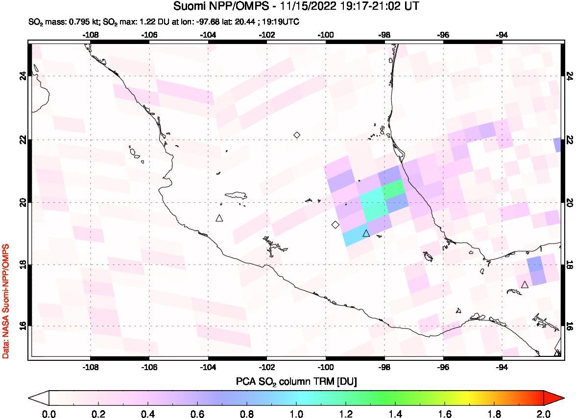 A sulfur dioxide image over Mexico on Nov 15, 2022.