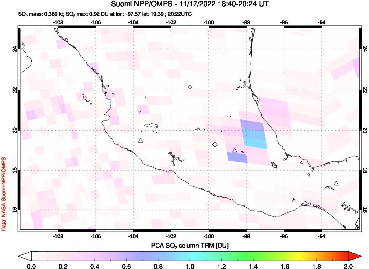 A sulfur dioxide image over Mexico on Nov 17, 2022.