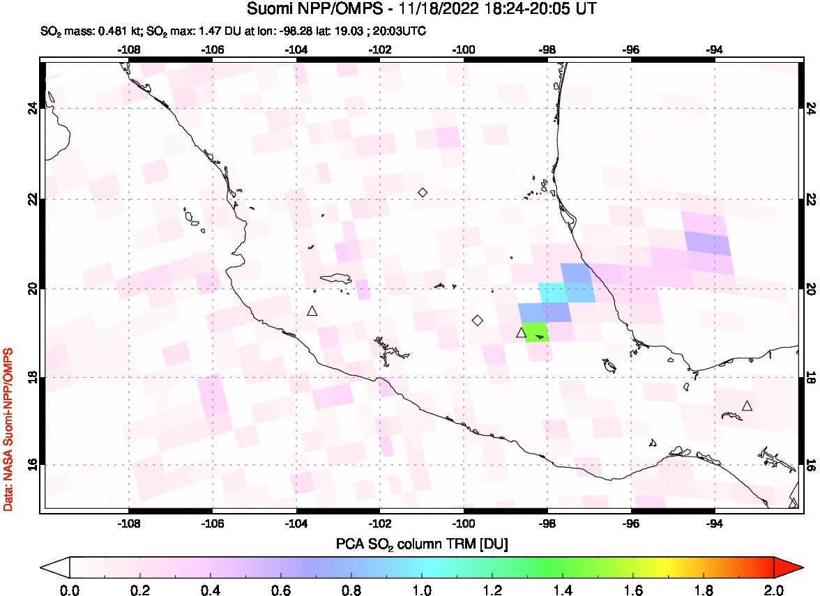 A sulfur dioxide image over Mexico on Nov 18, 2022.