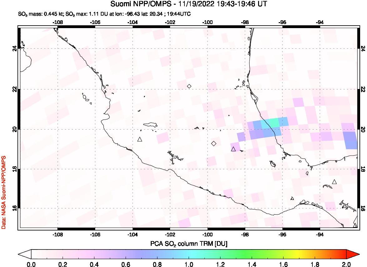 A sulfur dioxide image over Mexico on Nov 19, 2022.