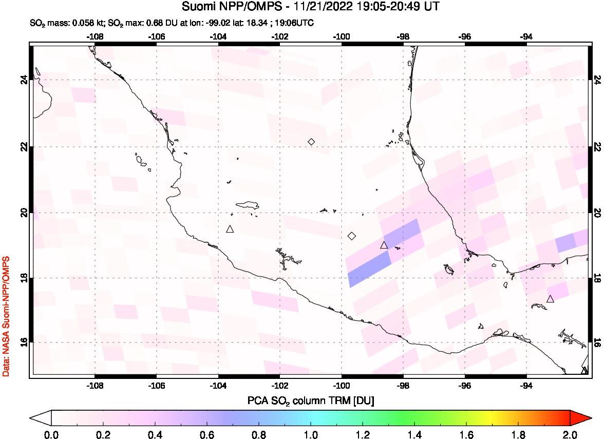 A sulfur dioxide image over Mexico on Nov 21, 2022.