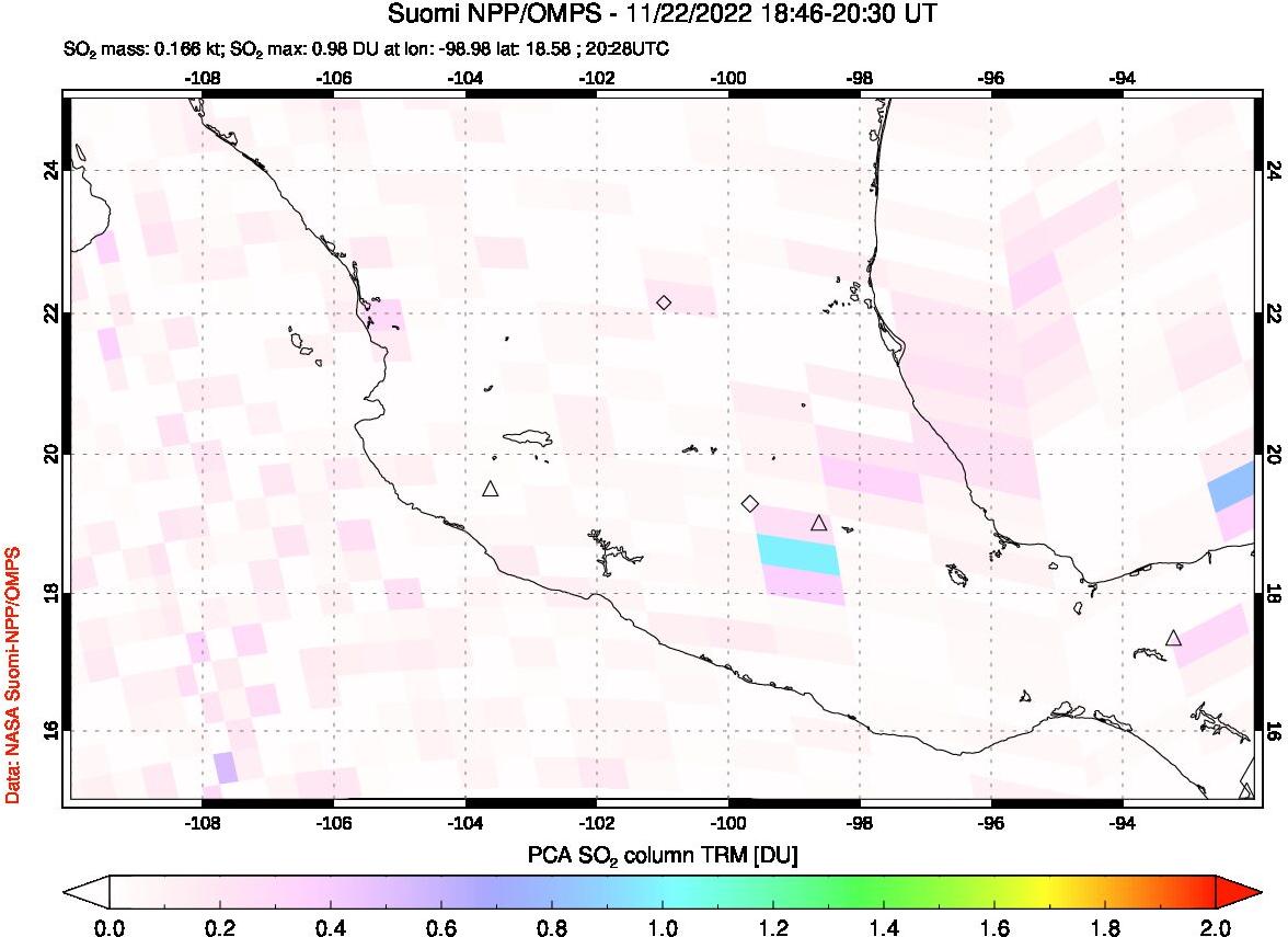 A sulfur dioxide image over Mexico on Nov 22, 2022.