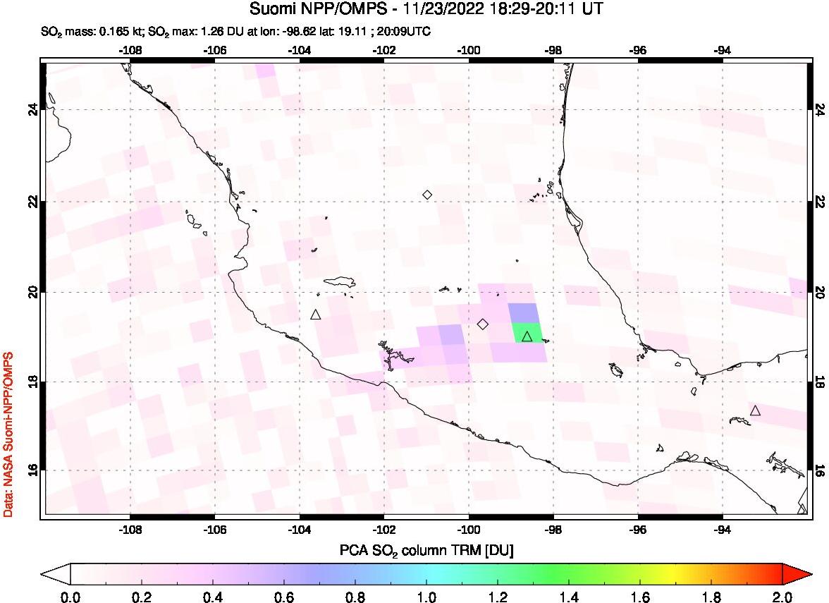 A sulfur dioxide image over Mexico on Nov 23, 2022.