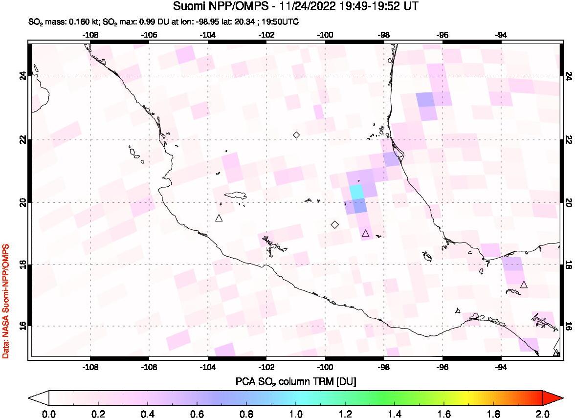 A sulfur dioxide image over Mexico on Nov 24, 2022.