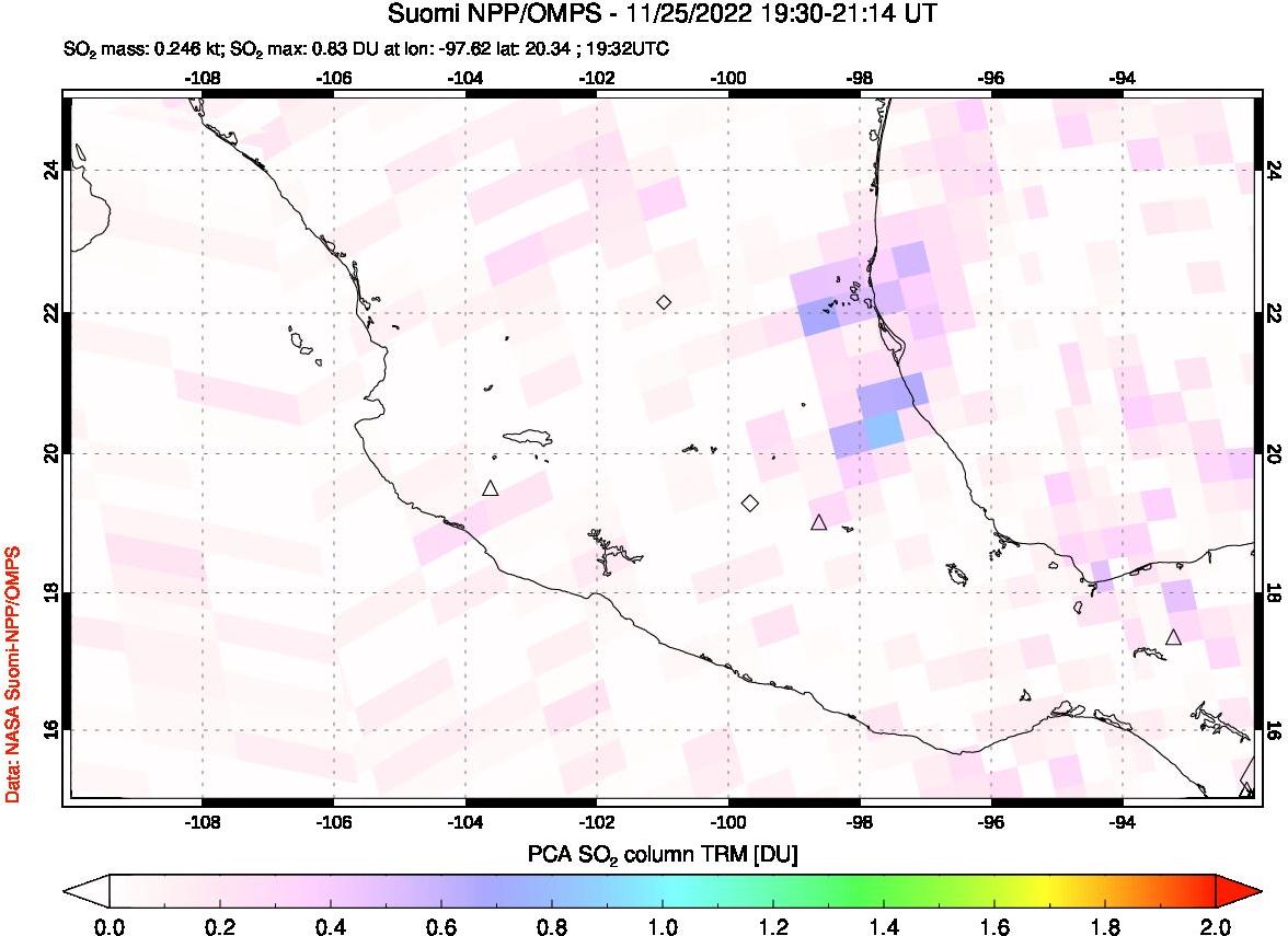A sulfur dioxide image over Mexico on Nov 25, 2022.