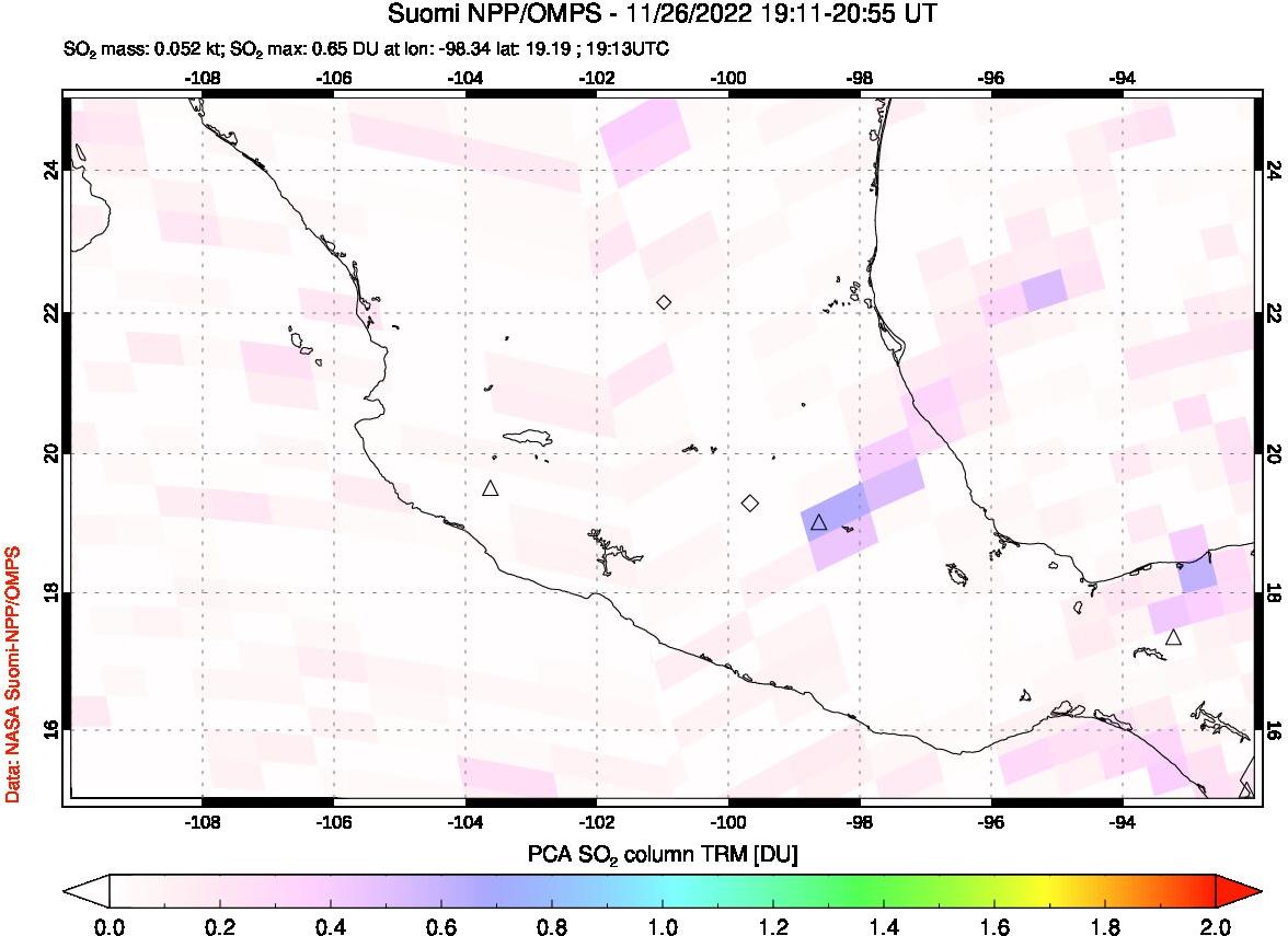 A sulfur dioxide image over Mexico on Nov 26, 2022.