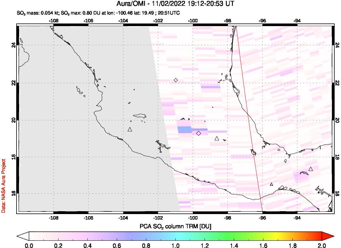 A sulfur dioxide image over Mexico on Nov 02, 2022.