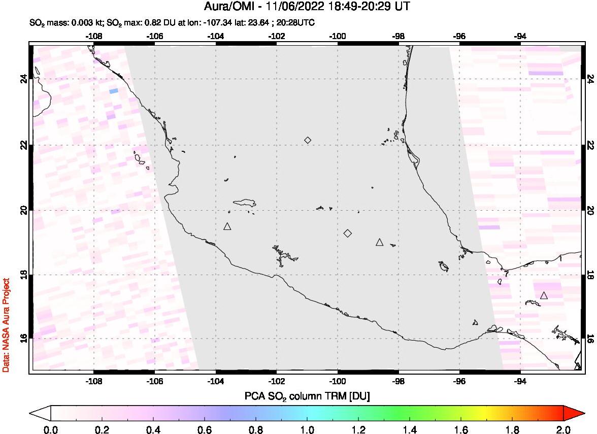 A sulfur dioxide image over Mexico on Nov 06, 2022.
