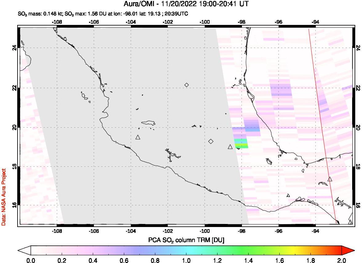 A sulfur dioxide image over Mexico on Nov 20, 2022.