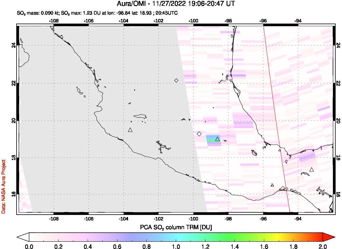 A sulfur dioxide image over Mexico on Nov 27, 2022.
