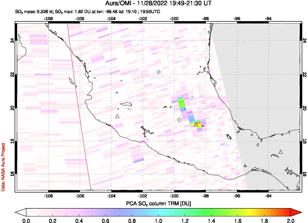 A sulfur dioxide image over Mexico on Nov 28, 2022.