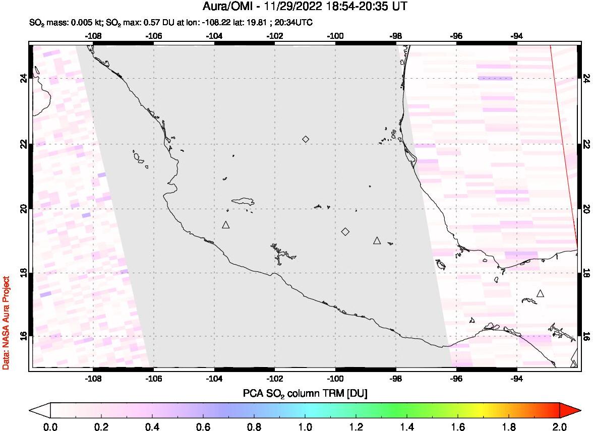 A sulfur dioxide image over Mexico on Nov 29, 2022.