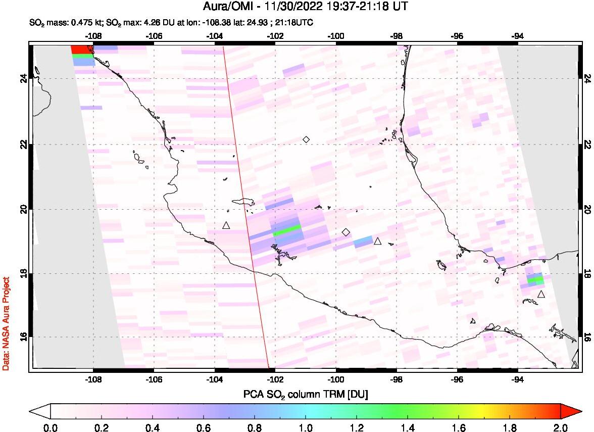 A sulfur dioxide image over Mexico on Nov 30, 2022.