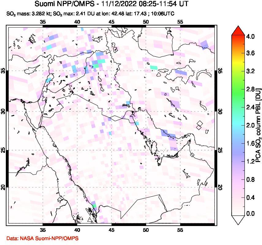 A sulfur dioxide image over Middle East on Nov 12, 2022.