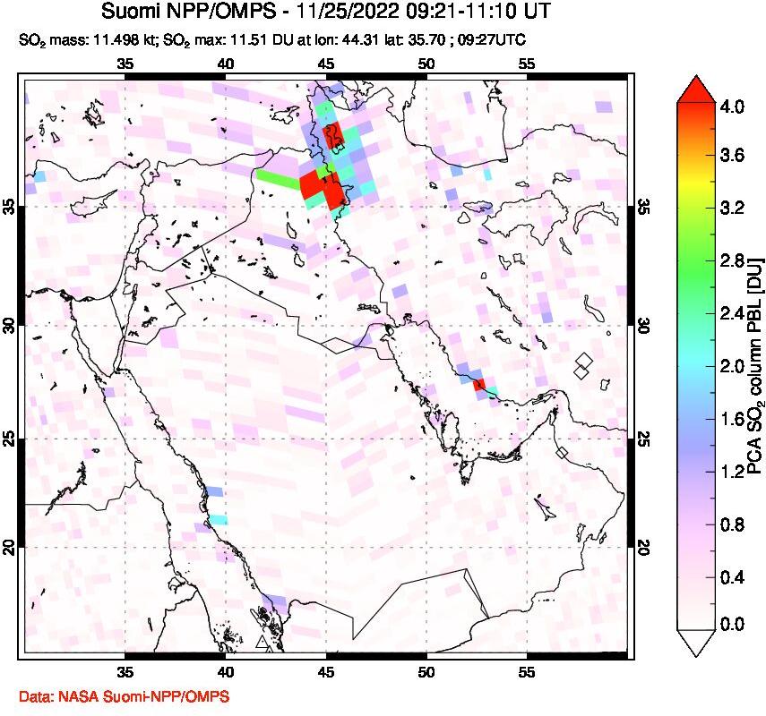 A sulfur dioxide image over Middle East on Nov 25, 2022.