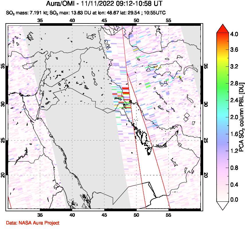 A sulfur dioxide image over Middle East on Nov 11, 2022.
