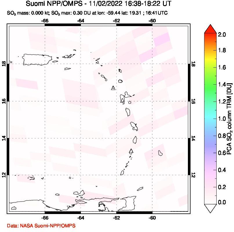 A sulfur dioxide image over Montserrat, West Indies on Nov 02, 2022.