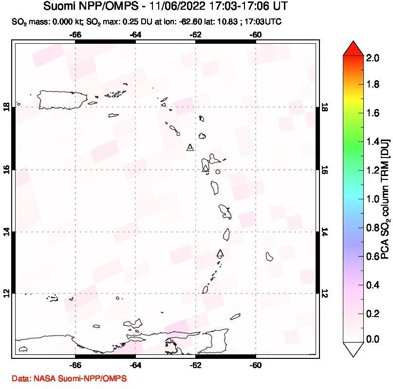 A sulfur dioxide image over Montserrat, West Indies on Nov 06, 2022.