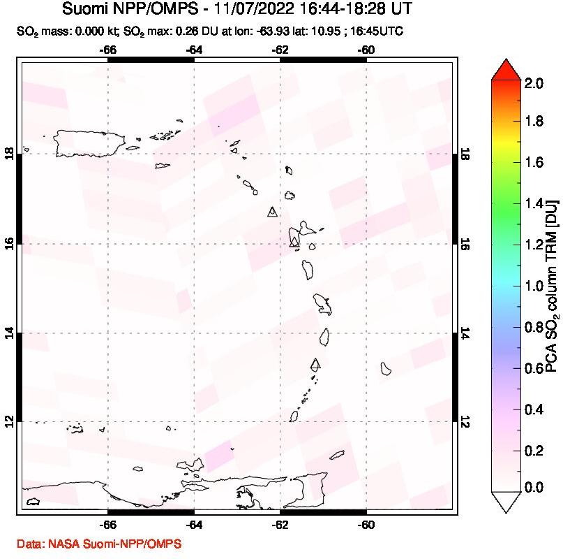 A sulfur dioxide image over Montserrat, West Indies on Nov 07, 2022.