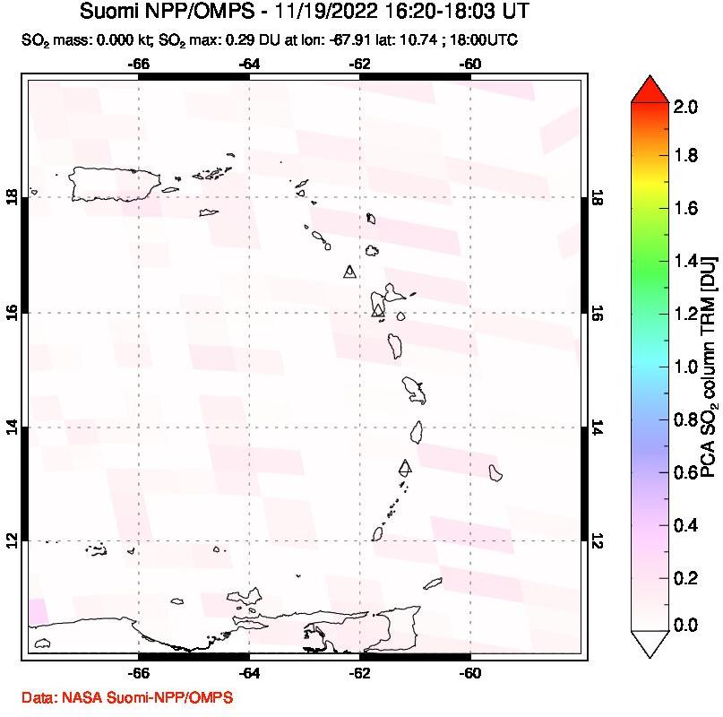 A sulfur dioxide image over Montserrat, West Indies on Nov 19, 2022.