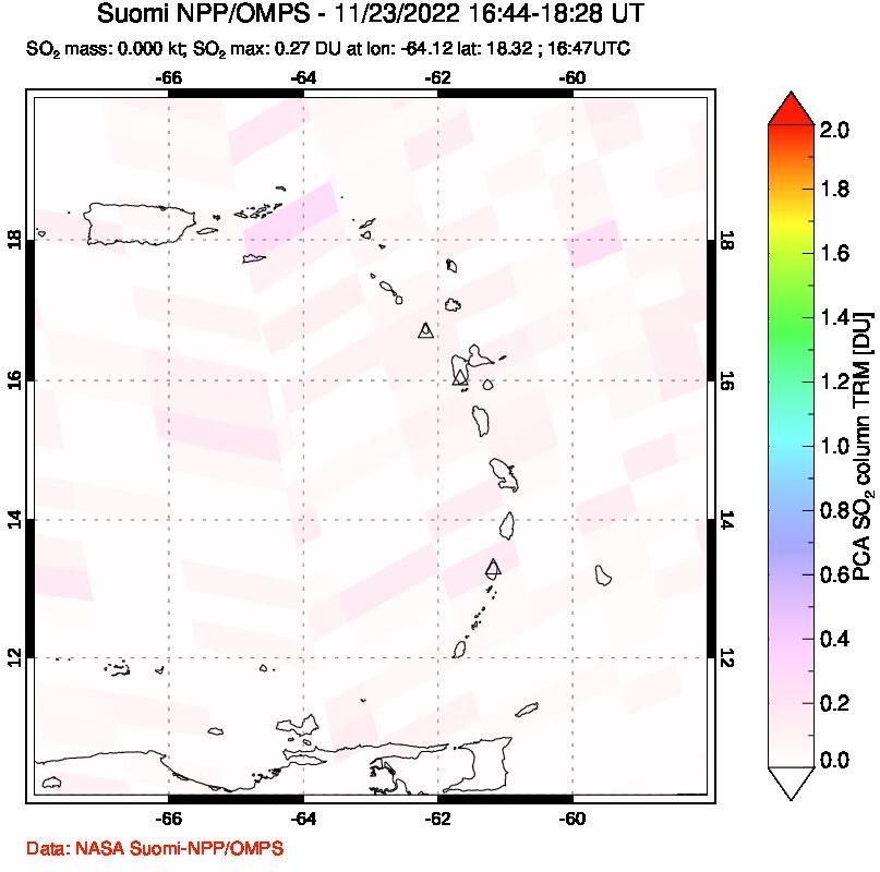 A sulfur dioxide image over Montserrat, West Indies on Nov 23, 2022.