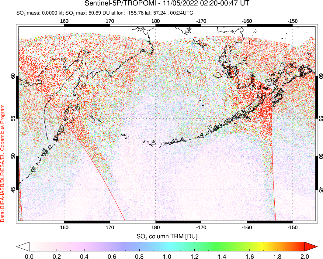 A sulfur dioxide image over North Pacific on Nov 05, 2022.