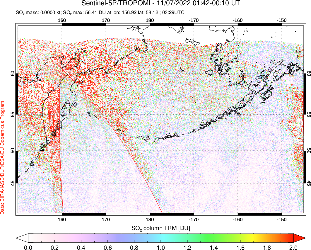 A sulfur dioxide image over North Pacific on Nov 07, 2022.