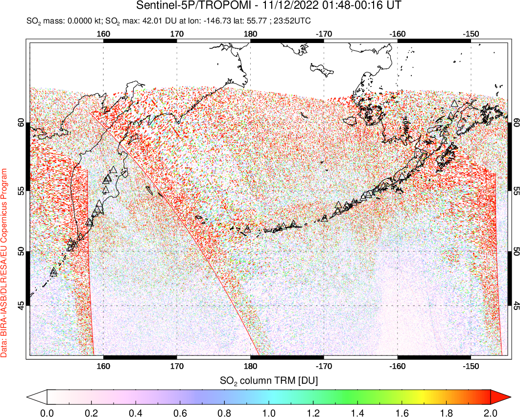 A sulfur dioxide image over North Pacific on Nov 12, 2022.